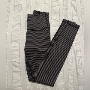 Lululemon Wunder Train Leggings - 28 Inch. Grey & Light Pink Stripes.
